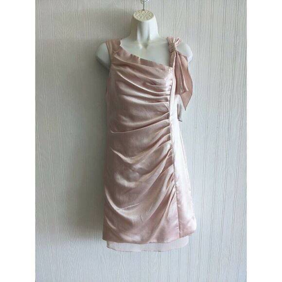 NWT White by Vera Wang Hammered Satin Side-Draped Bow Dress Size 6 Color Blush - Picture 1 of 8